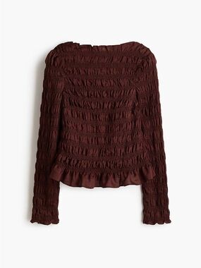H&M brown smocked blouse